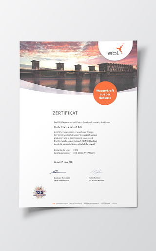 Zertifikat ebl Wasserkraftwerk 2024