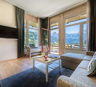 View of the living room in the Loft Corner Suite