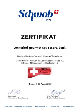Swissness Zertifikat Lenkerhof Lenk