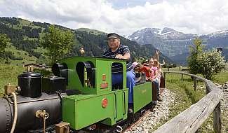 Miniature train in Alpine landscape
