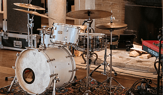 White drum kit in the studio