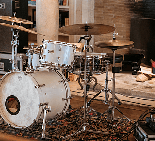 White drum kit in the studio