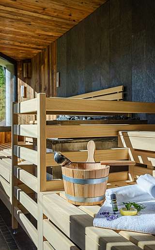 Modern sauna with wooden fittings
