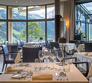 Elegant restaurant with mountain views