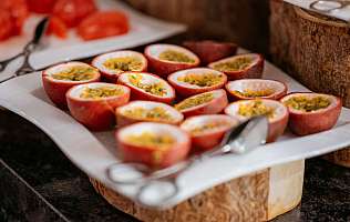 Passion fruit on serving platter