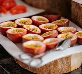 Passion fruit on serving plate