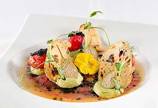 Gourmet dish with garnish