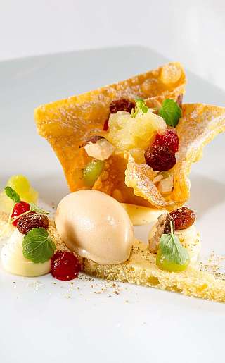 Fine dessert on a white plate