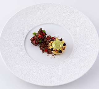 Elegant dessert on a white plate