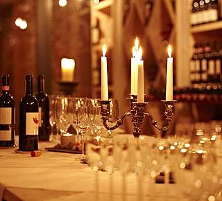Candlelight on wine table