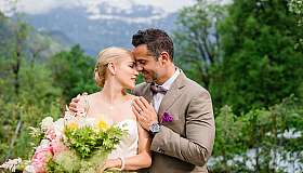 Bride and groom in the garden