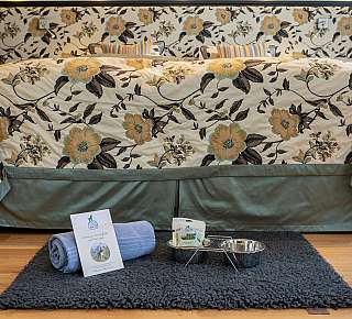Lit à motifs avec accessoires pour chien