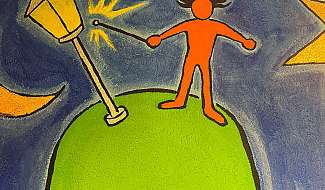 Colourful wall painting with figure