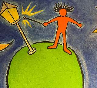 Colourful wall mural with figure