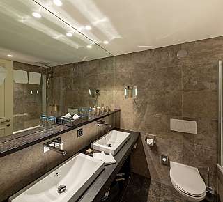 Modern bathroom with double washbasin