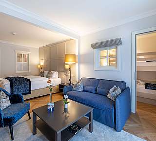 Cosy hotel room with seating area