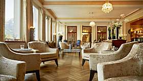 Elegant hotel lobby with armchairs